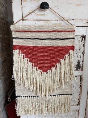 Room Essentials Macrame wall hanging wool blend cream redish orange tan black